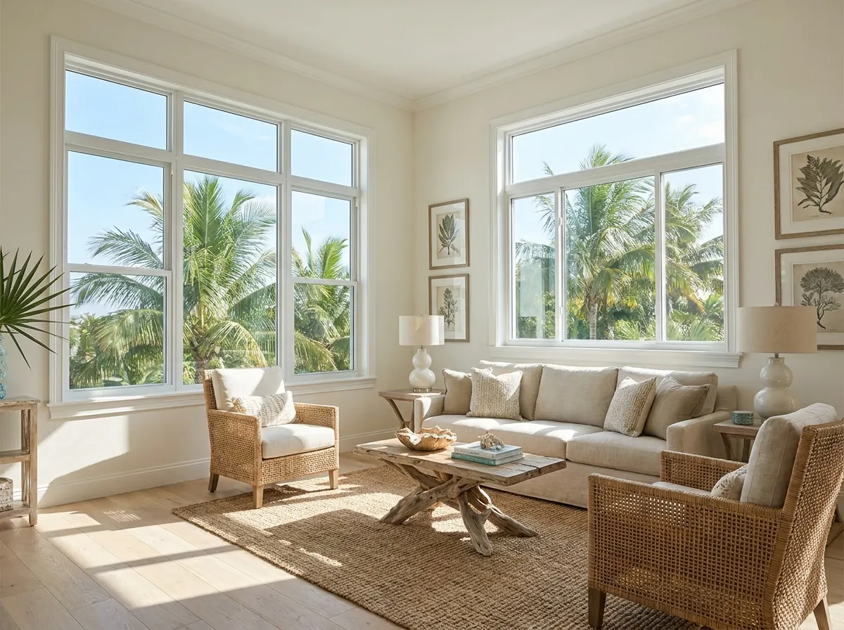 Bright Florida living room with impact windows