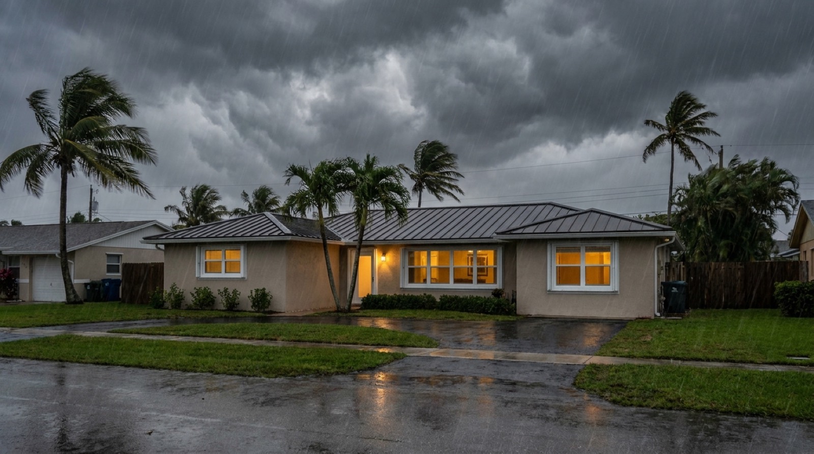 South Florida home with impact windows standing secure during a hurricane, serving Parkland