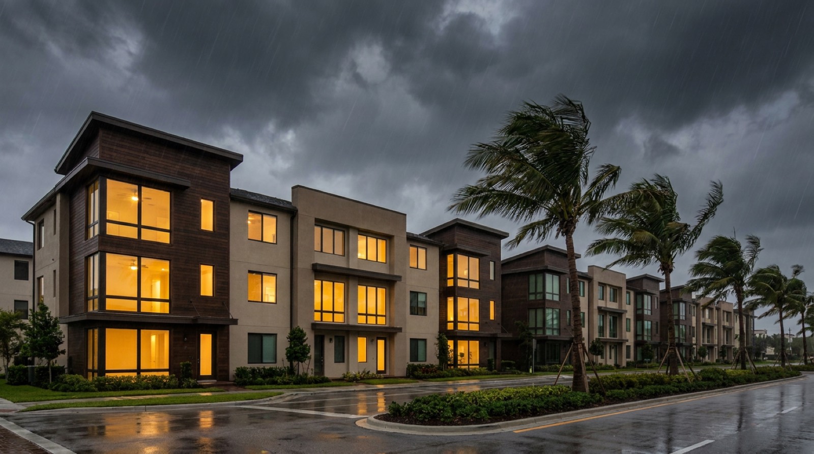 South Florida home with impact windows standing secure during a hurricane, serving Dania Beach