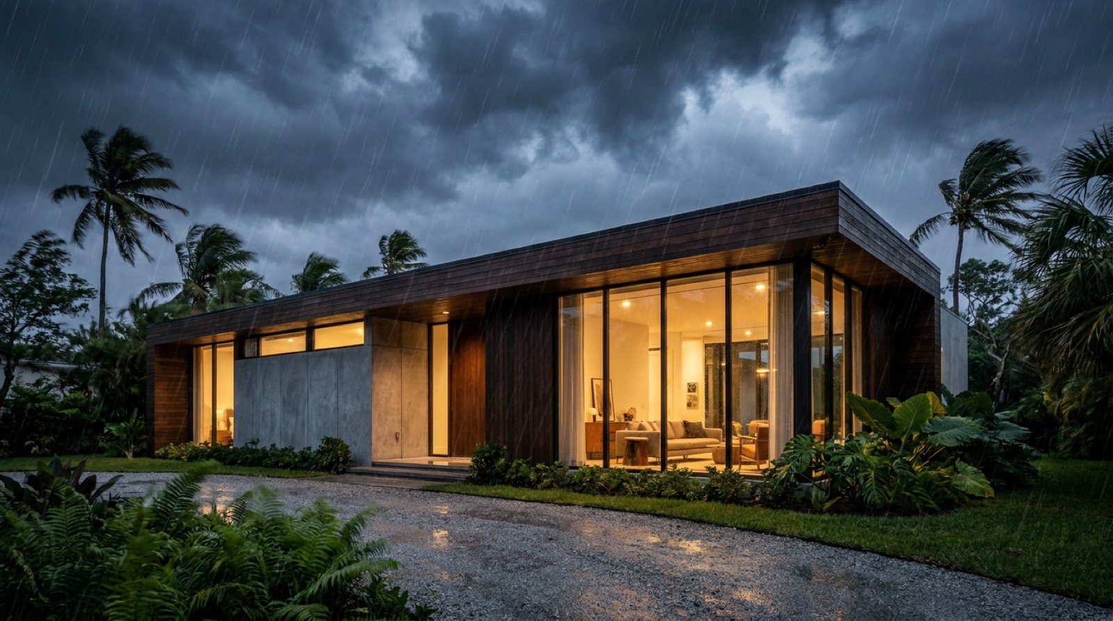South Florida home with impact windows standing secure during a hurricane, serving Greenacres
