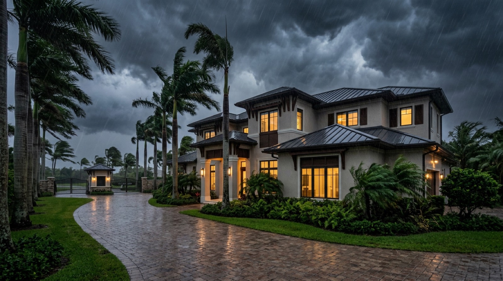 South Florida home with impact windows standing secure during a hurricane, serving Boynton Beach